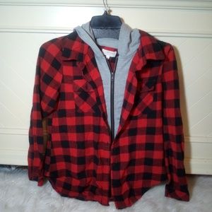 EUC hooded zipup plaid